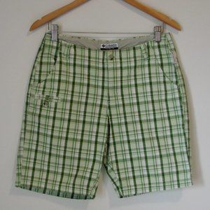 Columbia Plaid Shorts Green White Plaid Bermuda Golf Long Shorts Size 8